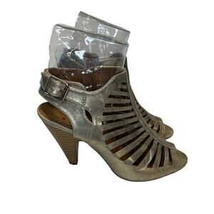 Heart in D Women's Metallic Gold Cage Heel Sandals Size 10 Sling Back Peep toe